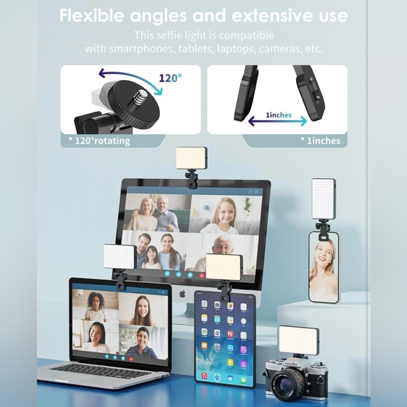 120 LED Phone Light, Selfie Light, 5000Mah Rechargeable Clip, NIB - Picture 2 of 6